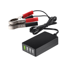 Przenośny zasilacz DC z zaciskiem akumulatorowym, 12 V/24 V do 5 V, 4-portowa ładowarka USB, adapter wieloportowy, inne smartfony i tablety