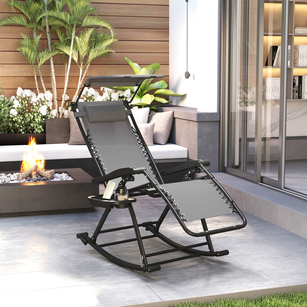 Outsunny Folding Recliner Chair Outdoor Lounge Rocker Zero-Gravity Seat, Grey