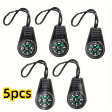 (Black, 5pcs) Mini Compass with Lanyard - Battery-Free & Portable Survival Navigation Tools for Hiking, Camping, Backpacking -Black Outdoor Essentials