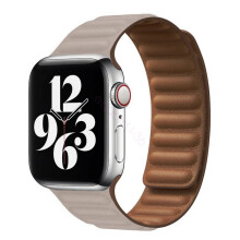 (Kaki, 42/44/45mm) For Apple Watch Leather Link Band Magnetic Strap iWatch Series 7 6 5 4 3 40/44mm
