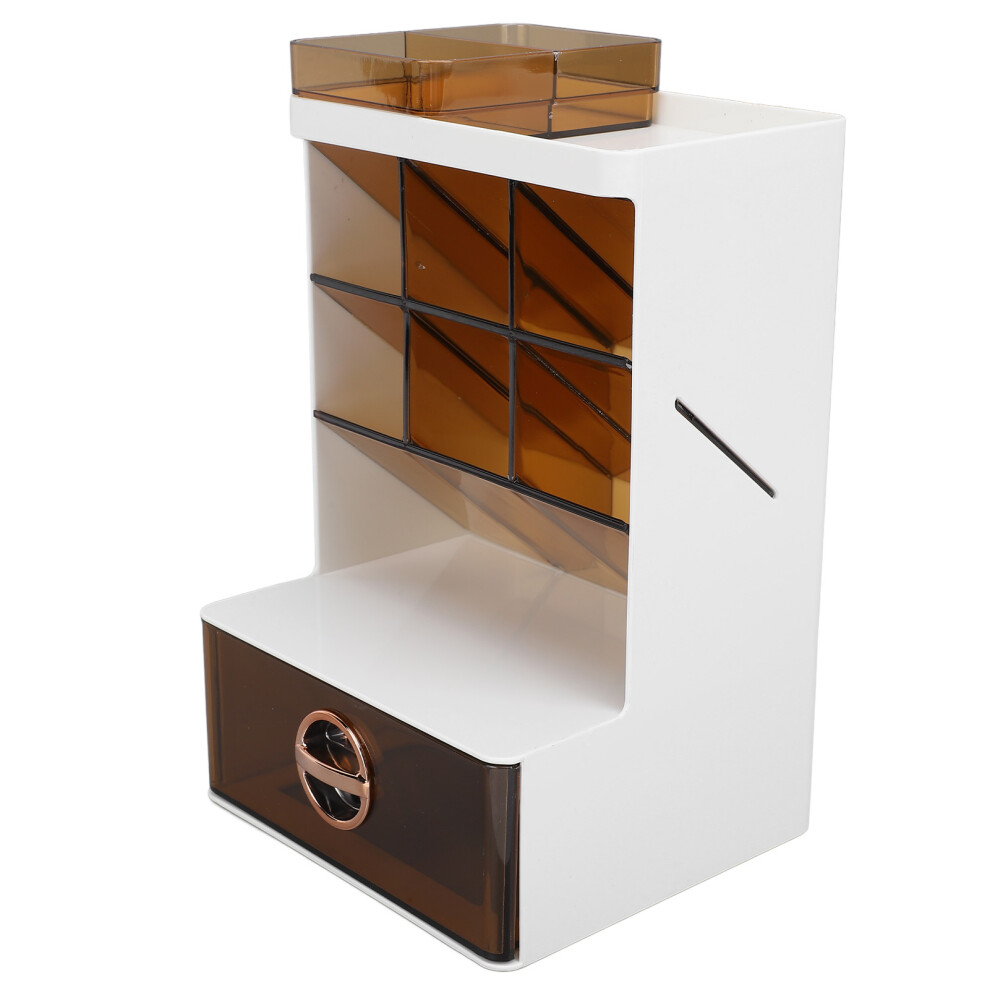 White/Dark Brown Makeup Brush Holder with Drawer, 21.5x14.4x13cm-image-OPC-PJ9TSSS-NEW