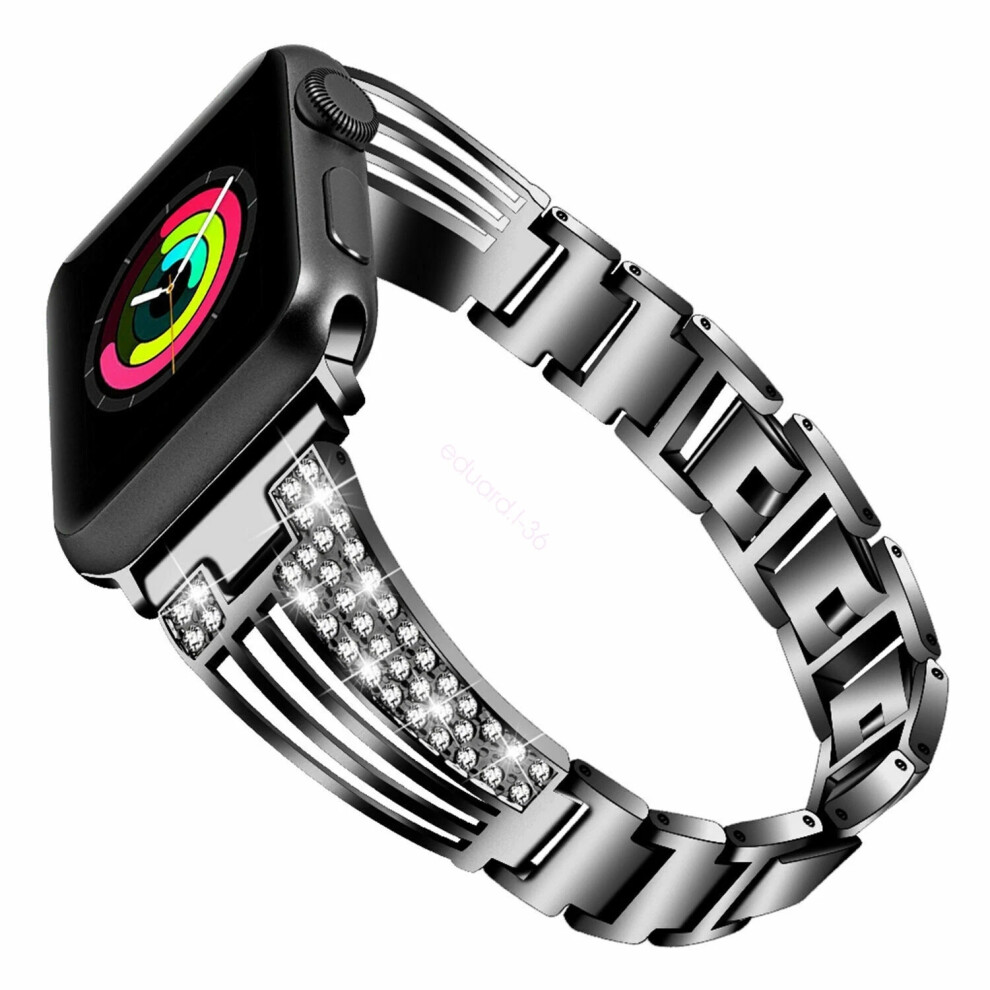 (, 42Mm/ 44Mm) Apple Watch Series 7 6 5 432 Se Bling Stainless Steel Bracelet Iwatch Band Strap Black 4069369116704