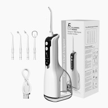Dental Water Flosser Cordless Rechargeable 5 Mode 4 Jet Tip 330ml Tank