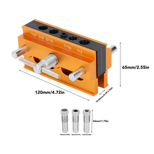 Self Centering Dowel Jig Kit Aluminum Alloy | Adjustable Drill Bits 1/4in-1/2in 1