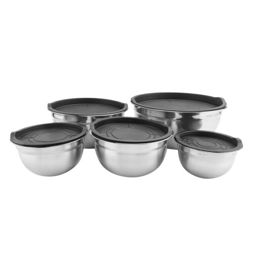 5 Pcs Mixing Bowl,Stainless Steel Stackable Salad Bowl with Airtight 1
