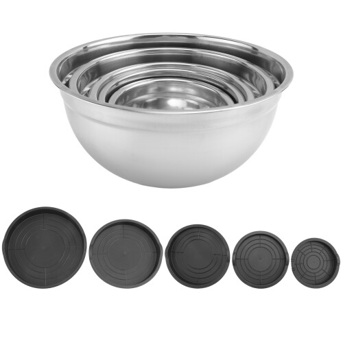 5 Pcs Mixing Bowl,Stainless Steel Stackable Salad Bowl with Airtight 2