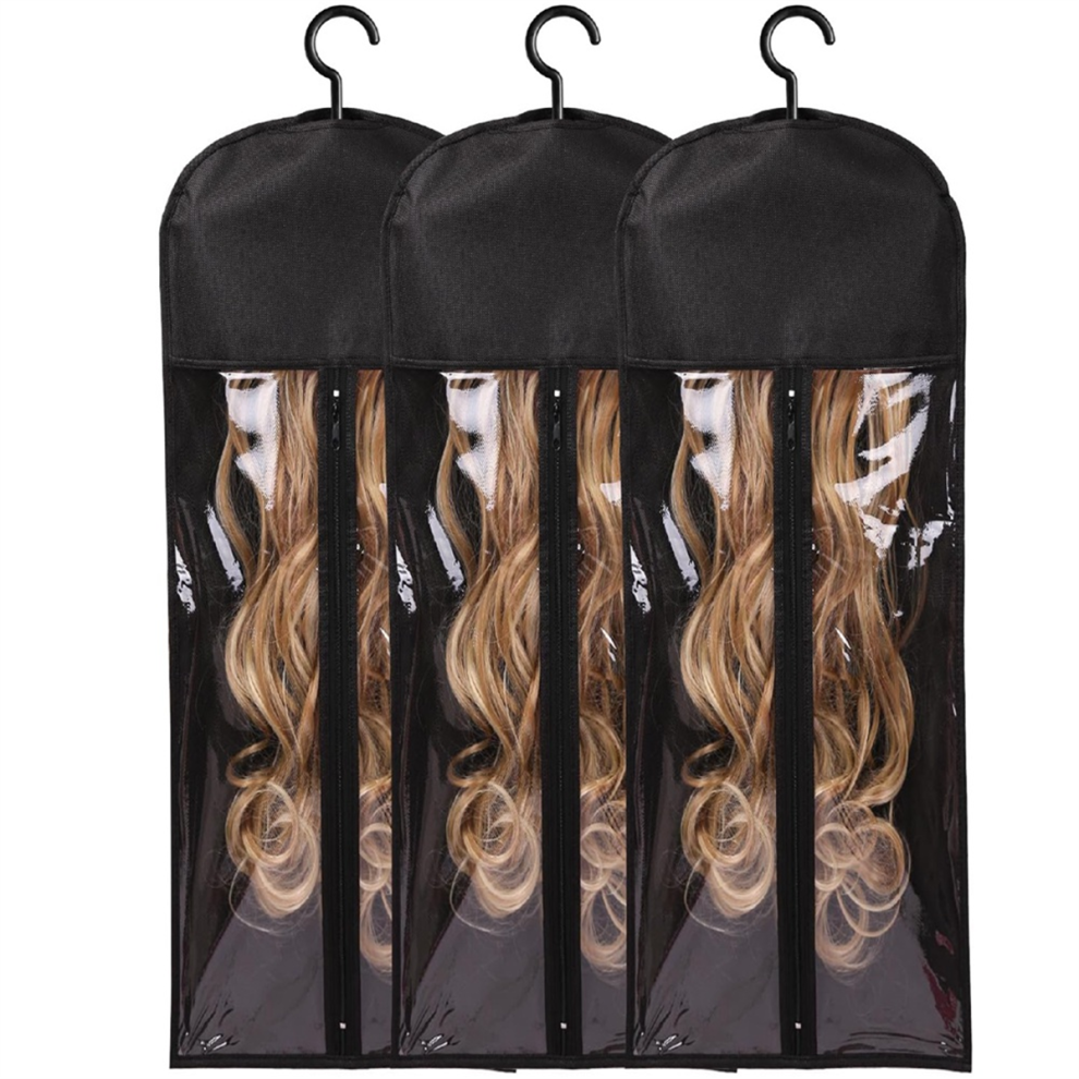 Unisex Black 3Pcs Extra Long Wig Hanger & Storage Bags, Designed For Wigs