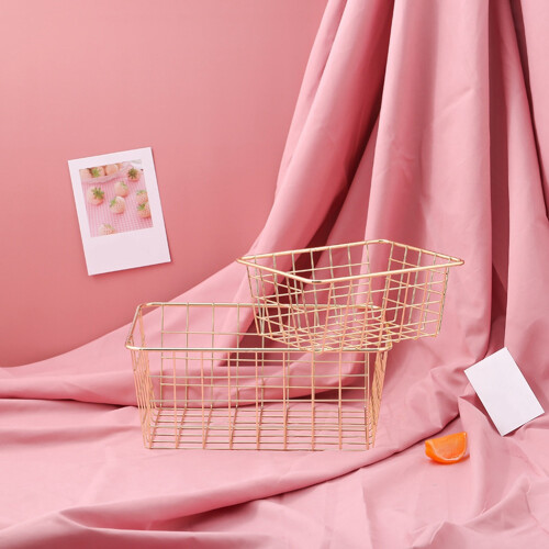 Storage Basket Solid Color Household Iron Basket Storage Box S 2