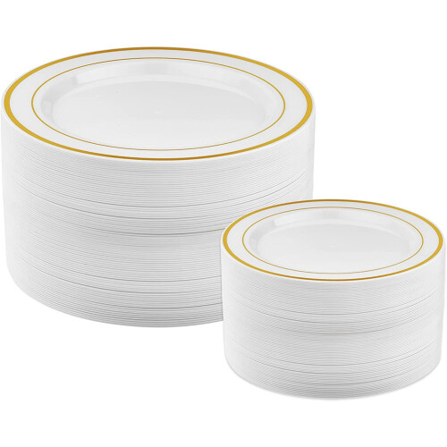 25 Dinner Plates and 25 Salad Plates Disposable Plates for