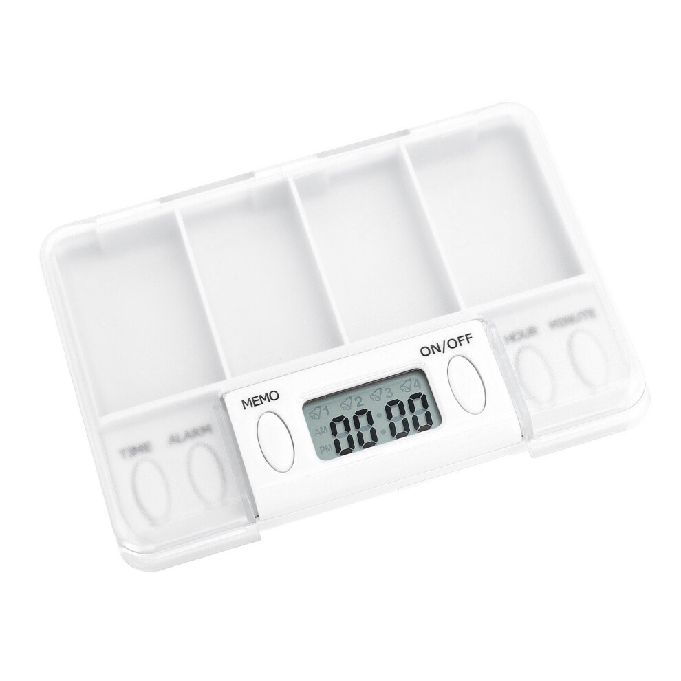 Portable Smart Medication Box, 10cm, 7cm, 4 Compartments White
