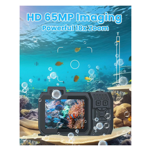 Waterproof Camera 4K 65MP Underwater Camera with 64G Card, Black 2
