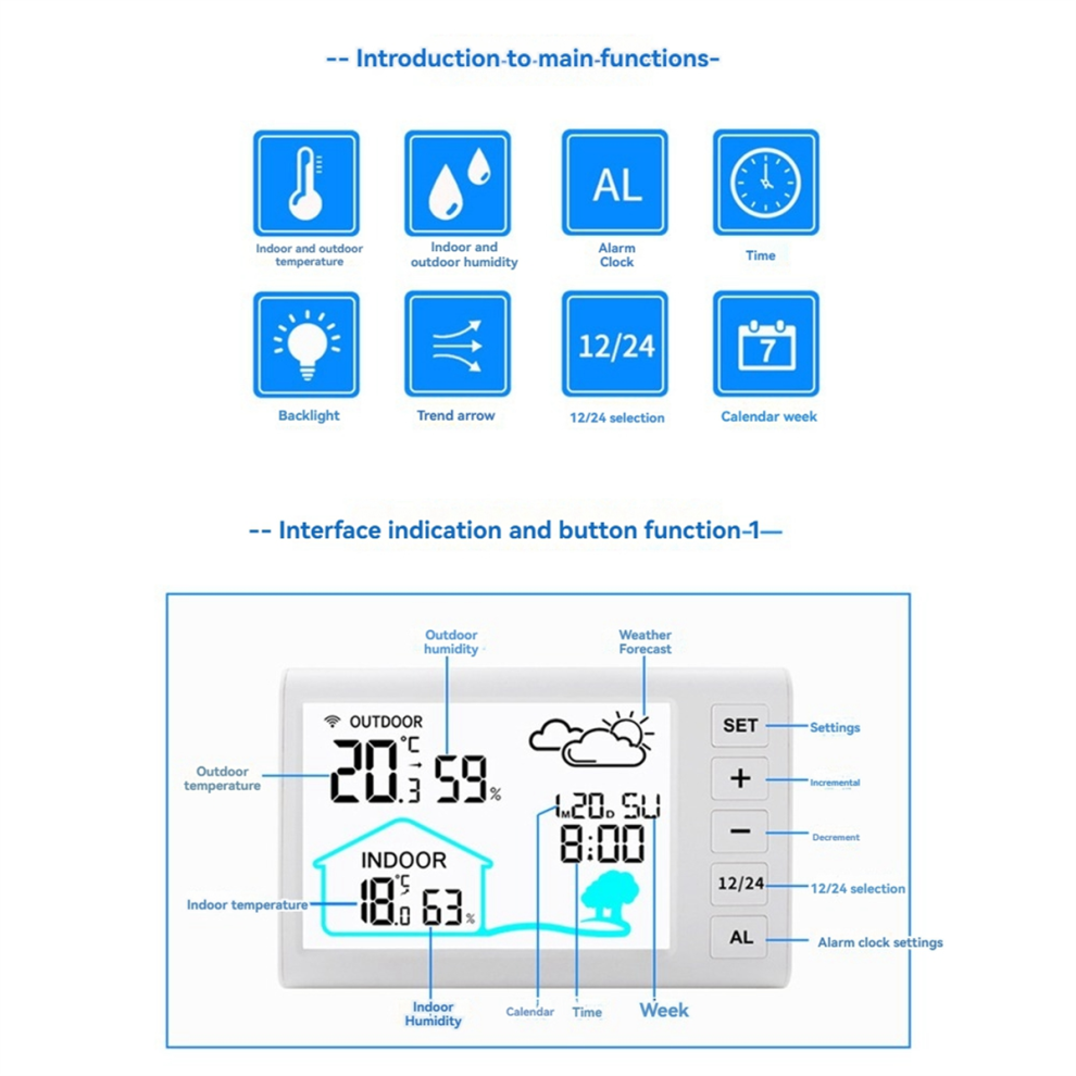 Indoor Outdoor Thermometer Hygrometer Wireless Weather Station