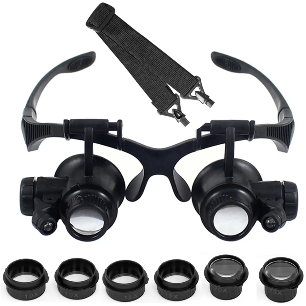 10x 15x 20x 25x LED Magnifier Illuminated Double Eye Glass Jeweler