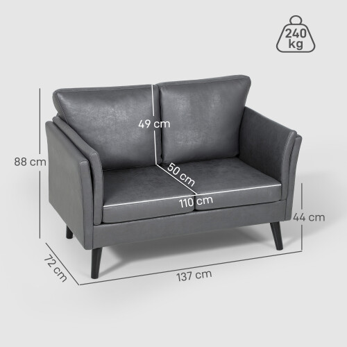 Homcom (Grey) HOMCOM Small Sofa, Loveseat Sofa for Bedroom, Home Office 2