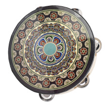 8-Zoll-Handtrommel aus Holz mit Schellen – Schwarze Blumen Musikinstrument