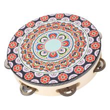 8-Zoll-Handheld-Holztambourine mit roten Blumen-Klangringen für Kinder & Erwachsene