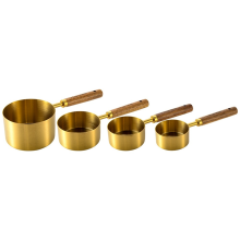 Wooden Handle Stainless Steel Measuring Cups Set for Baking B