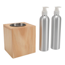 Wood Grain Massage Oil Warmer, Dual Bottles, 60-75C Temperature