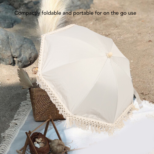 Baby Stroller UV Sunshade Umbrella 63x50cm Adjustable Beige 2