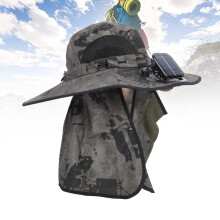 Outdoor Wide Brim Solar Hat with USB Charging and Fan Army Green