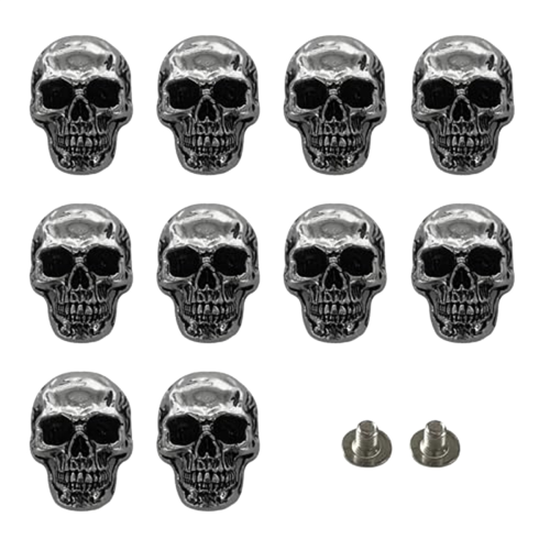 10Pcs Skull Stud DIY Rivet Conchos for DIY Crafts Making Nickel Black