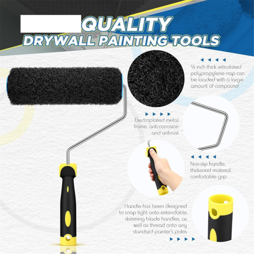 3pcs Drywall Compound Roller Cover with 1pc Paint Roller Frame 1