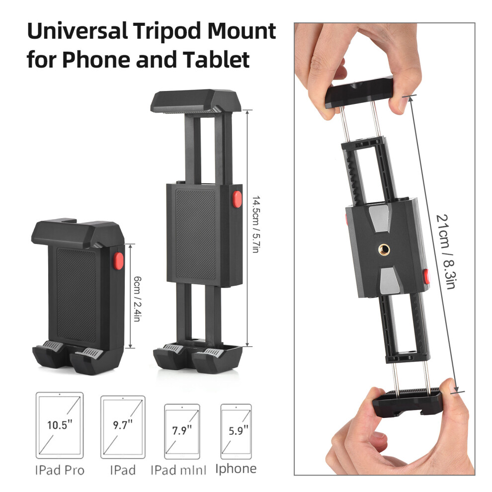 Universal Adjustable Phone & Tablet Tripod Mount With Cold Shoe Black 4231331436954
