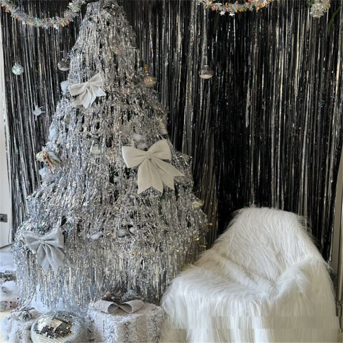 Silver Foil Tassel Curtains, Photo Booth Backdrop Streamer Curtains, 1