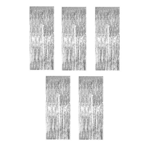 Silver Foil Tassel Curtains, Photo Booth Backdrop Streamer Curtains,