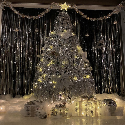 Silver Foil Tassel Curtains, Photo Booth Backdrop Streamer Curtains, 2