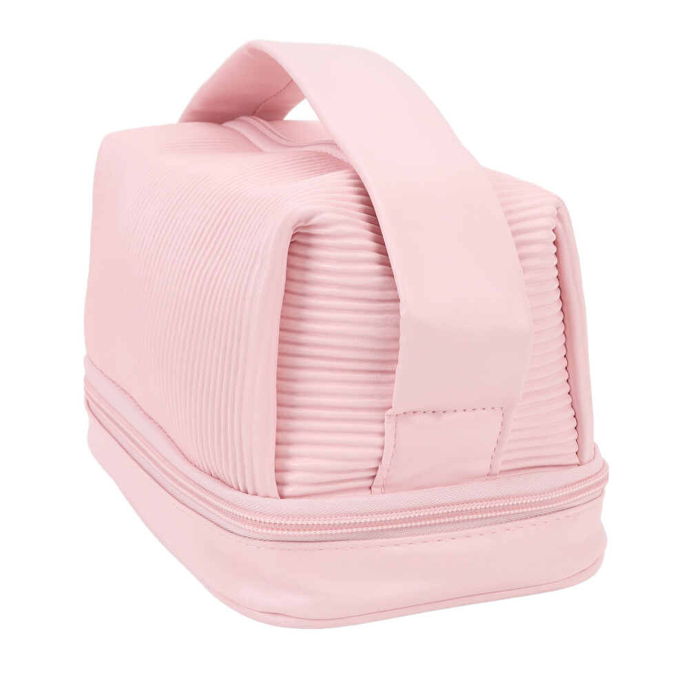 Pink Large Waterproof Makeup Bag 25X14.5x14cm Double Layer Organizer