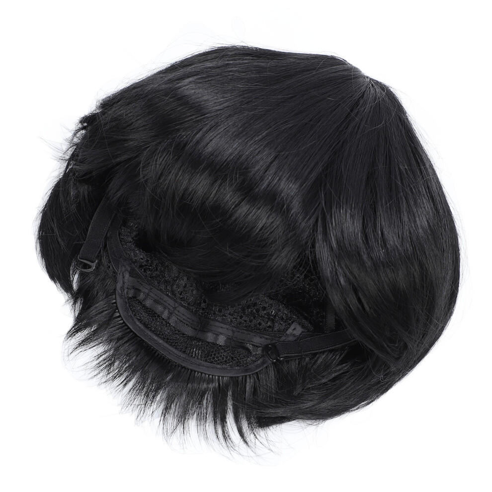 Men Synthetic Short Hair Toupee Breathable Hairpiece for Men Students Black