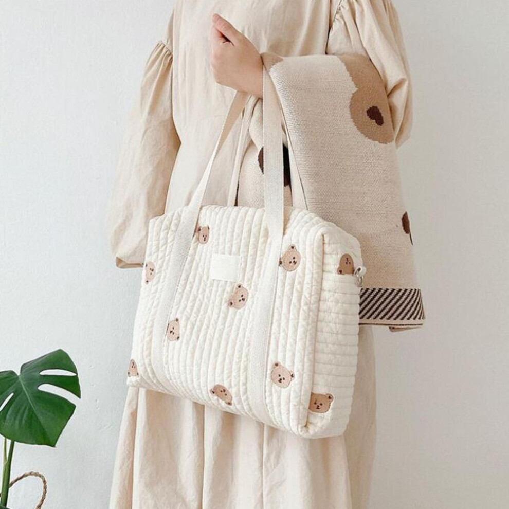 Large Capacity Cotton Baby Stroller Storage Bag Bear 30X12x36cm Beige