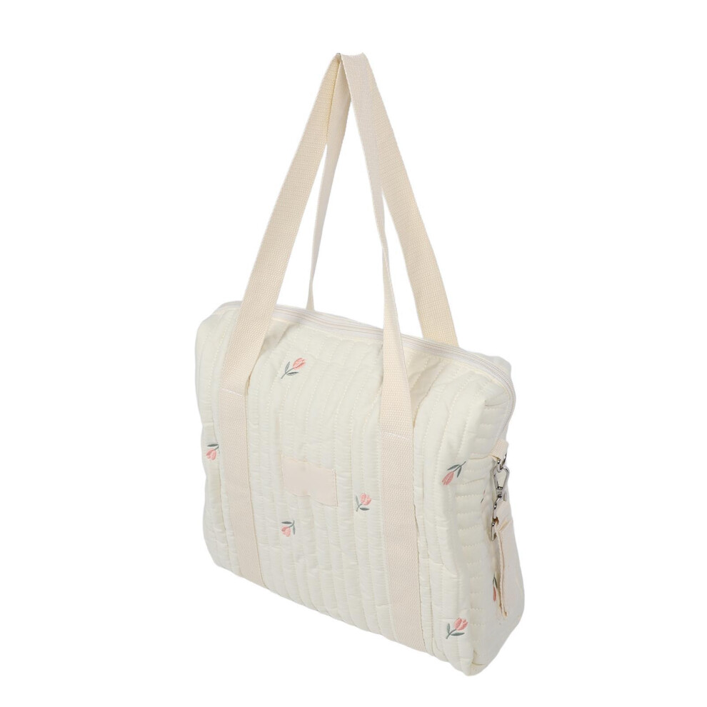 Large Capacity Cotton Baby Stroller Storage Bag Flower 30X12x36cm Beige