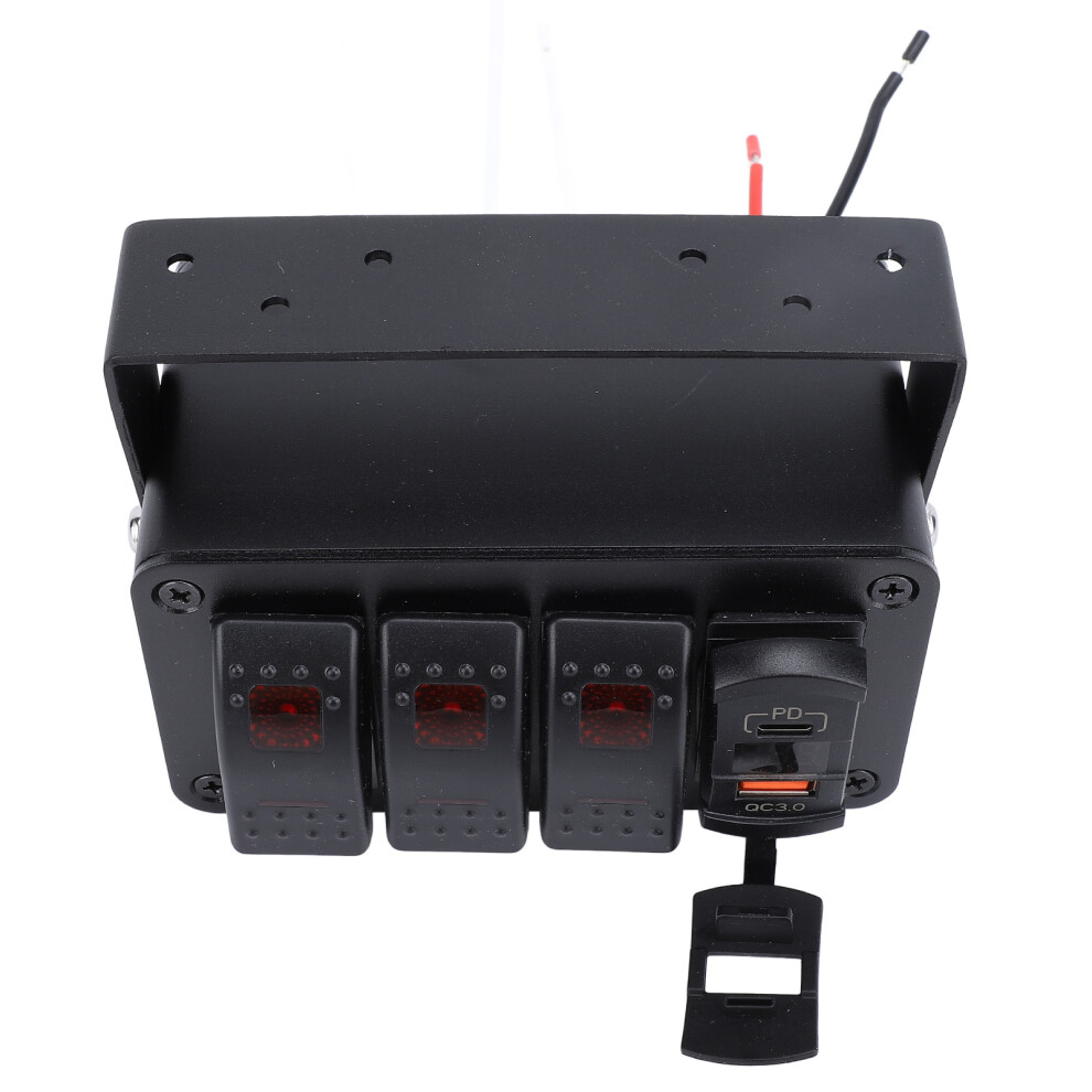 3 Gang Car Rocker Switch Panel Dc12-24V With Usb Qc3.0 Pd Type C & Volt Display Red/Light 9311331455331