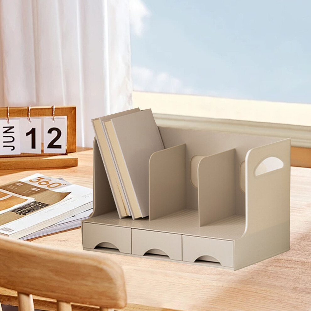 Space Saving Plastic Desktop Bookshelf with Dustproof Drawer Organizer-image-OPC-PJ9VYJM-NEW