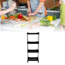 Widened PP Stainless Steel 4-Tier Rolling Cart with Wheels, 85cm Black
