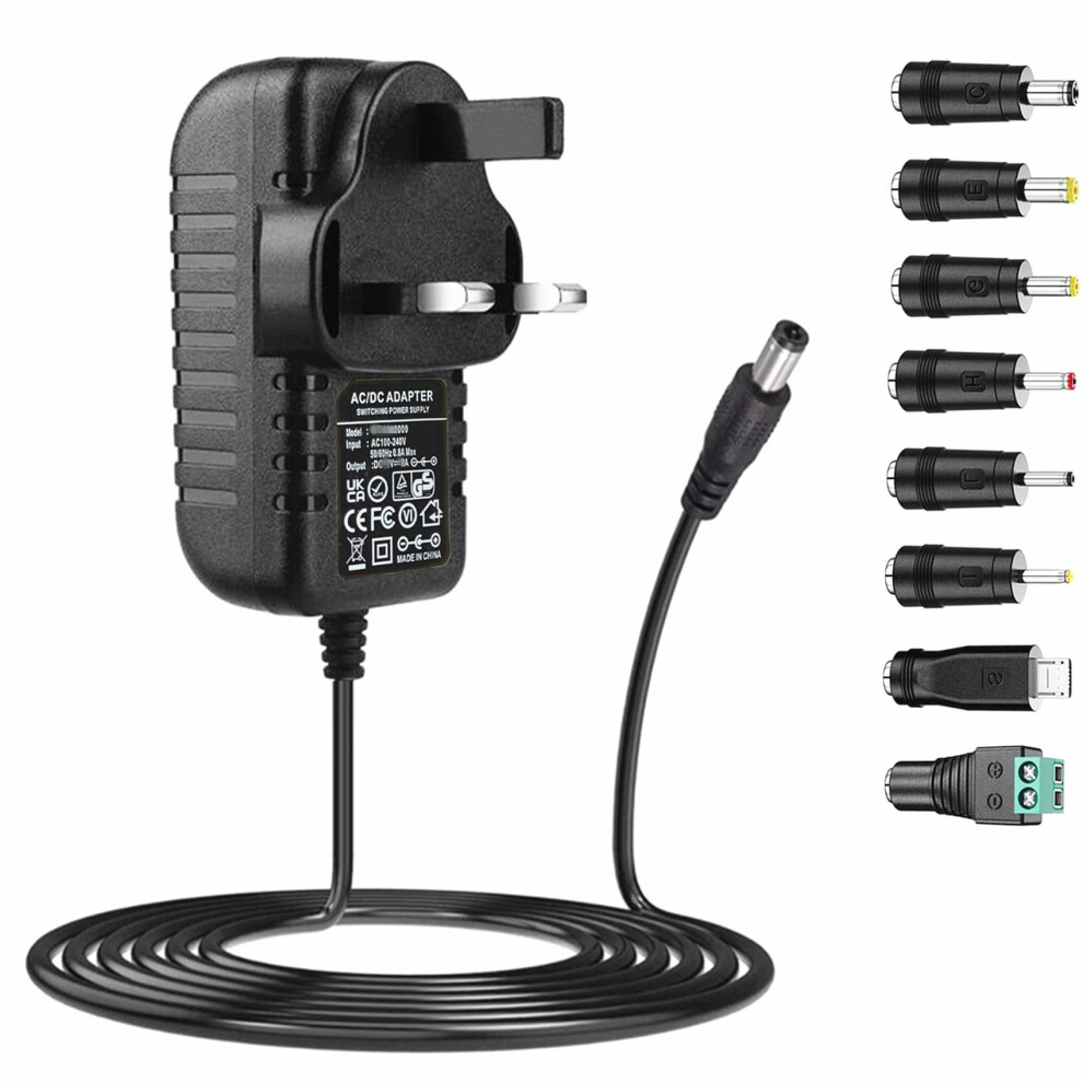 SZZKtech 12v ac adapter power supply charger with 8 DC plug tips ac to