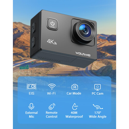 WOLFANG Action Camera 4K 20MP GA100, Waterproof 40M Underwater Camera 2