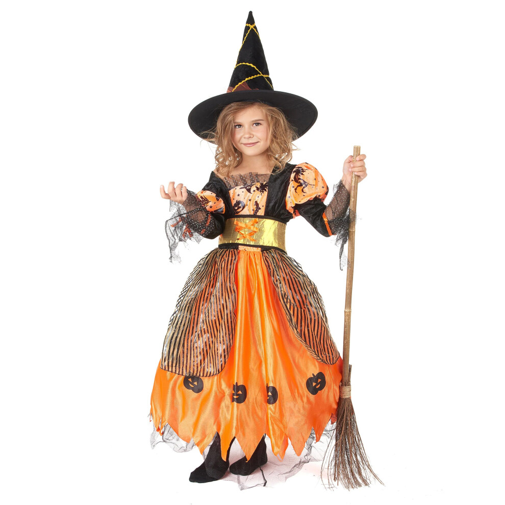 Rubies (M 7-9 Years (120-130 Cm)) Witch Costume For Girls Halloween Orange