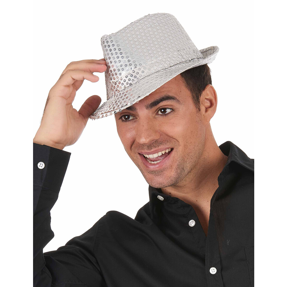 Rubies Adult Sequined Borsalino Hat Silver