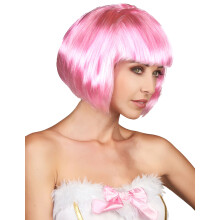 Short pink wig with bangs for women