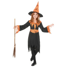 (S 4-6 years (110-120 cm)) Orange and black witch costume for girls