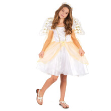 (L 10-12 years (130-140 cm)) White and gold angel costume for girls