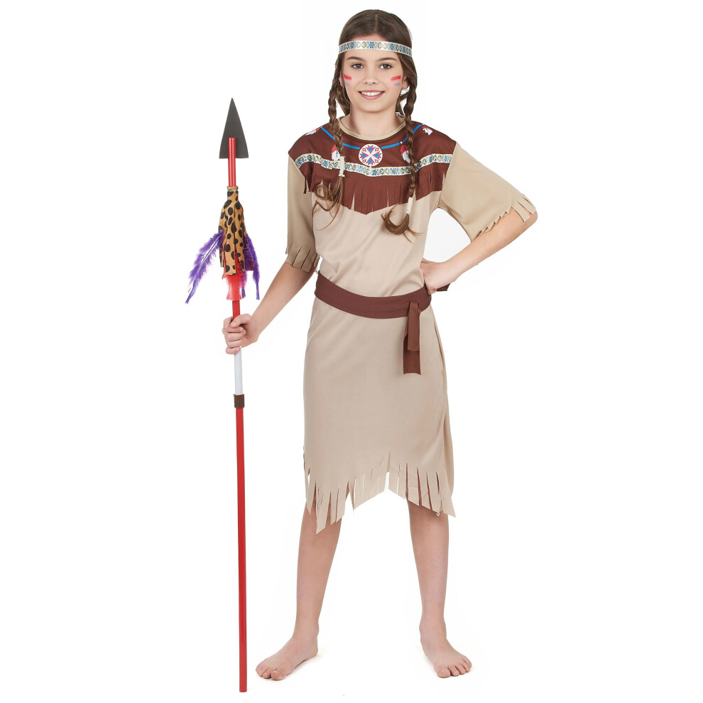 Rubies (S 4-6 Years (110-120 Cm)) Beige Indian Costume With Fringes For Girls Cream