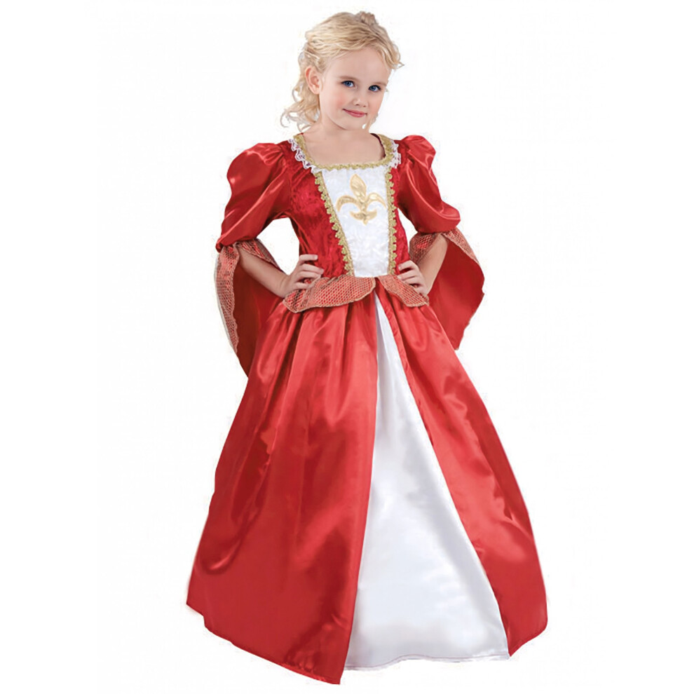 Rubies (L 10-12 Years (130-140 Cm)) Medieval Princess Costume With Satin Effect For Girls Red/Ivory