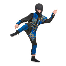 (L 10-12 years (130-140 cm)) Blue and gold ninja costume for boys