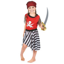 (M 7-9 years (120-130 cm)) Red corsair pirate costume for girls