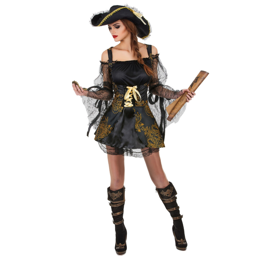 Rubies (S) Black And Gold Pirate Costume For Women Black,Gold