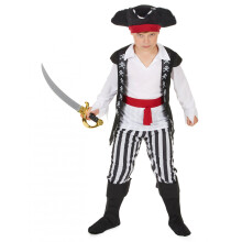 (L 10-12 years (130-140 cm)) Pirate costume with black and white stripes for boys